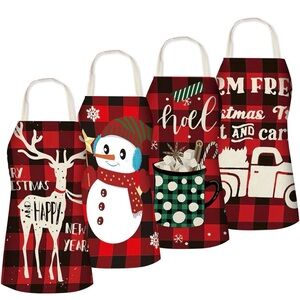 Festive Holiday Apron Set - Red and Black Plaid